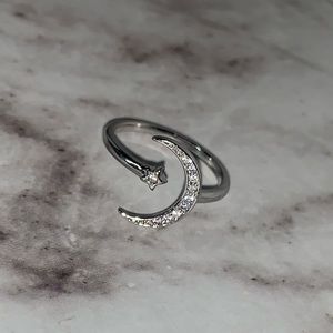 🌙 moon & star sterling silver cubic zirconia ring